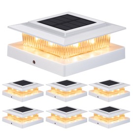 Post Cap Lights 6pack, 4x4 Deck Fence Post Solar Lights Outdoor with Warm White Lighting,White Waterproof Solar Post Lights for Vinyl/Wood Posts to Decorate Fence, Deck,Garden, Patio