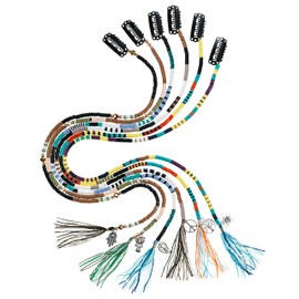 minihope 21 Inch Bright Spacer Bead Hairpieces Set Hair Wrap Boho Plastic Disc Stackable Tassels Hair Clips With Retro Silver Plated Charm Crazy Hair Accessories For Grils And Women 6 Style Mixed Desi