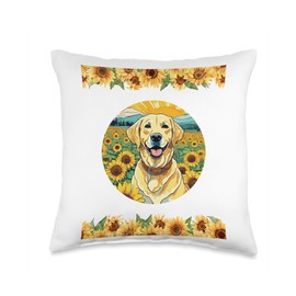Simply Sunflower Yellow Lab Southern Summer Co. Classic Cowgirl Sunflower Yellow Lab Dog Pet Puppy Throw Pillow, 16x16, Multicolor