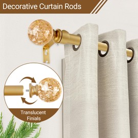 HAAYOT Gold Curtain Rods for Windows 48-84 Inches, 2 Pack Telescoping Drapery Rod Set, 1 Inch Diameter Rod with Gold Clear Ball Finial