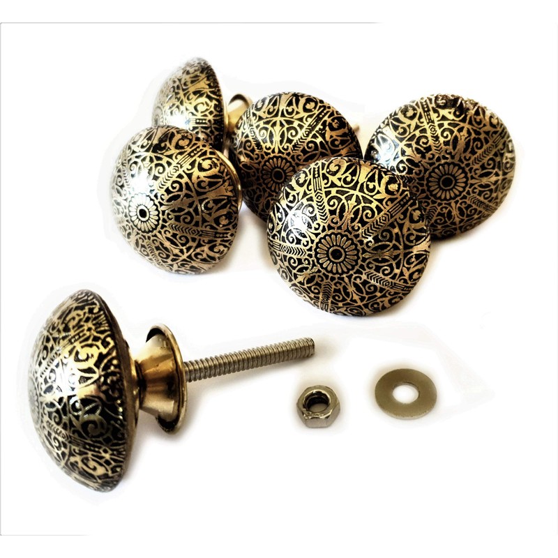 French Furniture Fittings Set of 6 Brass Knobs (FFF) -