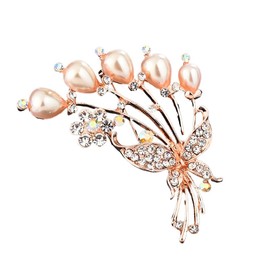 Brooch Jewelry For Women，Gold Tone Austria Rhinestone Crystal Brooch Pins Jewelry (Pearl Butterfly Flower)