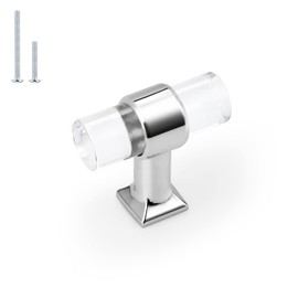 Probrico 10 Pack Clear Acrylic Cabinet Handles Single Hole Door Knobs, Polished Chrome Cabinet Knobs Zinc Alloy Drawer Pull Handles for Kitchen Cabinet Funiture