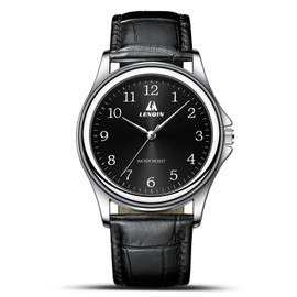 LN LENQIN Mens Watches Analog Quartz Watch for Men Casual Fashion Busines Waterproof Men's Wrist Watches with Leather Strap (Silver Black)