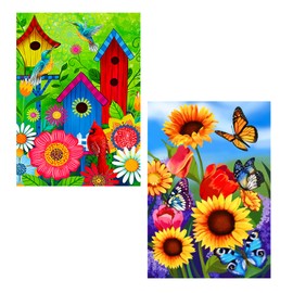 2 pieces pring garden Flag 12x18 Double Sided Vertical, Small monarch Butterfly Floral Flower Welcome Garden Yard House Flags Outside Outdoor House sunflower Spring Summer Décor