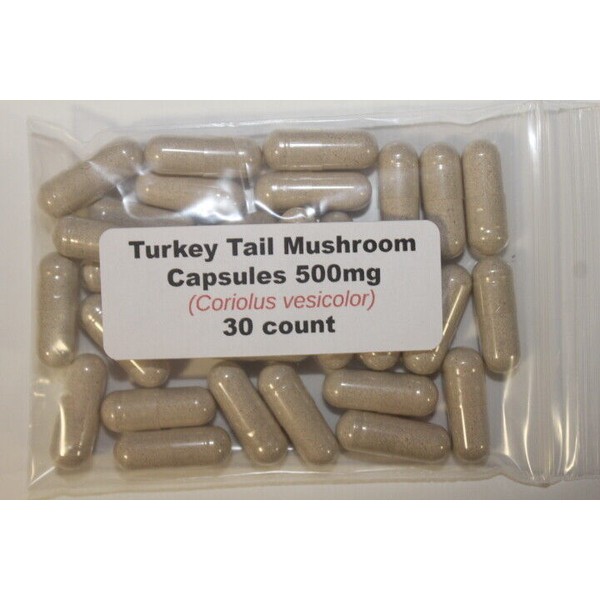 Turkey Tail 30 count Turkey Tail  Mushroom Powder Capsules (Coriolus vesicolor) 500mg each