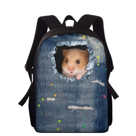 chaqlin Kids School Bags Cute Denim Hamster Print Backpack Animal School Bookbags for Boys Girls Novelty Rucksack Travel Knapsack Elementary Primary Casual Daypack