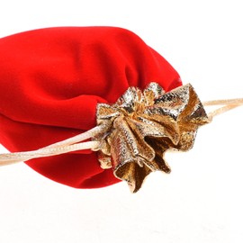 Cosmos Pack of 12 Golden Tone Rim Red Color Velvet Drawstring Pouch Bag for Wedding Party Jewelry Gift Packaging, Size About 4 x 4 Inches