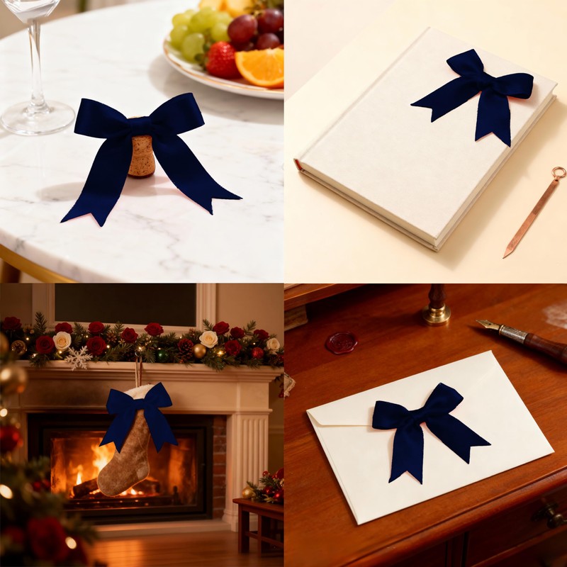 Gift Wrap Bows, 50Pcs 3.3 Inch Navy Blue Pre-Tied Bows