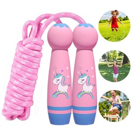 Skipping Rope for Children with Cartoon Wooden Handle - Adjustable Jump Rope 2.6 m - Comfortable & Non-Slip Handles for Girls and Boys