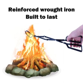 Atlantic Fire Tongs for Fireplace or Pit- Reinforced Wrought Iron for extra strength - Log grabber- Rust resistant finish fireplace tongs for indoor/outdoor