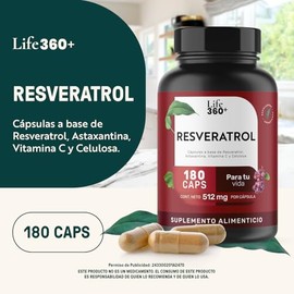 LIFE 360 Resveratrol  Antioxidante  180 cápsulas  1024mg por porción                                                                                  