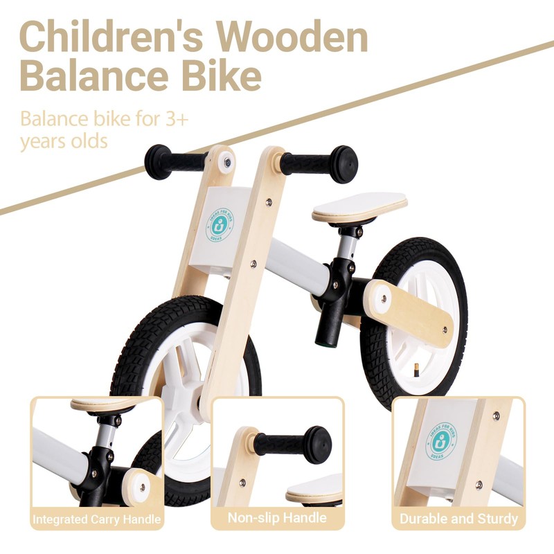 Udeas Wooden No-Pedal Balance Bike, White
