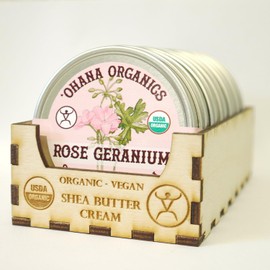 Crema orgánica de manteca de karité vegana - Geranio rosa (2 onzas)