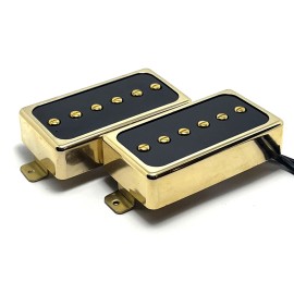 Dragonfire Hum-Cased P90 Pickup Set, Single Coil P-90 Humbucker Size Gold Ring Color Choice - Black