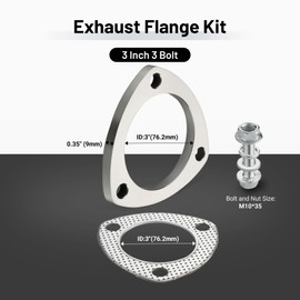 EVIL ENERGY 3 Inch 3 Bolt Exhaust Flange Connection Kit, Stainless Steel Exhaust Flange and Gasket Set with Bolts and Nuts, 2 PCS