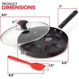 4-Cup Nonstick Egg Frying Pan with Lid, Fried Egg Pan, Omelette Pan, Mini Pancake Pan for Stove Top Gas & Electric, Small Egg Skillet, Breakfast Sandwich Maker