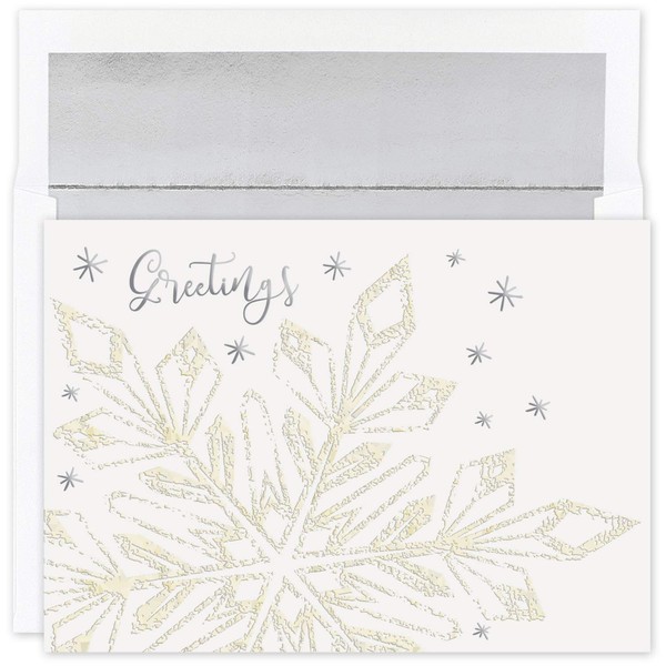 Masterpiece Studios Holiday Collection 16-Count Boxed Embossed Cards with Foil-Lined Envelopes, 7.8" x 5.6", Glittering Snowflake (939200)