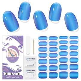 Semi Cured Gel Nail Strips, 28 pcs Gel Nail Stickers Work with Any UV Lights, Long-Lasting Nail Wraps, Stick on Nails for women Easy to Apply & Remove