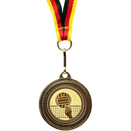 Trophy Factory – Volleyball Medals Set of 10 Metal – Volleyball Medal Golden for Hanging for Award Ceremonies – Medals Children with Germany Band & Emblem for Clubs and Tournaments