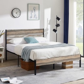 VECELO Full Size Platform Bed Frame with Wood Headboard, Strong Metal Slats Support Mattress Foundation, No Box Spring Needed