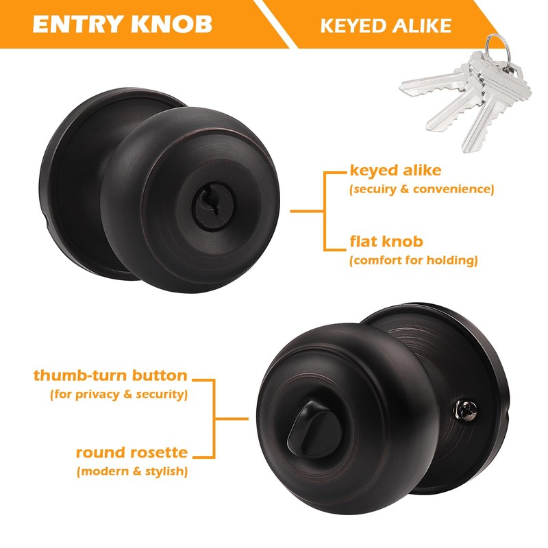 Gobrico Entry Door Locks Keyed-Alike Flat Ball Door Locksets with