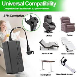 Power Recliner Power Supply, 2Pin Recliner Power Cord Replacement AC/DC 2 Kinds of Extension Cable 29V 2A Adapter Compatible with Most Models for Electric Recliner/Couch/Lift Chair/Standing Desk (2)