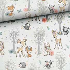 Fabric for sewing, fabric for children, 100% cotton: 0.5 m premium cotton fabric with forest animals, deer fox, hedgehog, girls, baby, children's fabric, forest friends girls