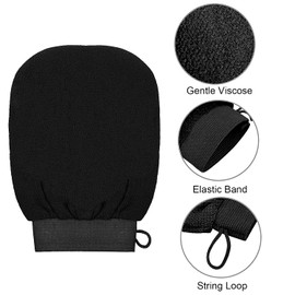 3 Pack Exfoliating Gloves Bath Massage Scrubbing Exfoliator Mitt for Men Women Shower Body Scrub, Body Scrubber Unclog Deep Pore Gentle Loofah Viscose Fiber (a1-black)