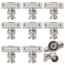 KUOQIY 8 PCS 3-Way BNC Male to Dual Female Adapter, BNC 1 Male to 2 Female Jack Coaxial Tee Connector Splitter, T-Type BNC RF Coaxial Connector for Coaxial Cable, CCTV, Antenna