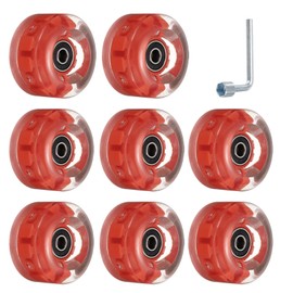 M METERXITY 8 Pack Skate Wheels - Light Up Wheels with Bearing & Spanner, Apply to Double Row Roller Skating/Skateboard (Red Light)