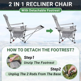 #WEJOY 2-in-1 Reclining Camping Chair, Lightweight Folding Camping Chair with Adjustable Backrest & Footrest, Camping Lounge Chair with Headrest, Cup Holder, Storage Bag, for Beach, Lawn, Concert