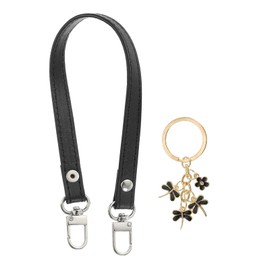 PATIKIL Leather Purse Handle Strap, 13 Inch Leather Purse Strap Replacement DIY Women Clutch Bag Handbag Top Handle Strap Repair Accessories with Dragonfly Keychain, Black