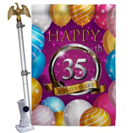 Breeze Decor Happy 35th Anniversary House Flag Eagle Set Celebration Couple Married Wedding Occasion Party Valentines Decoration Banner Small Garden Yard Gift Double-Sided, Made in USA