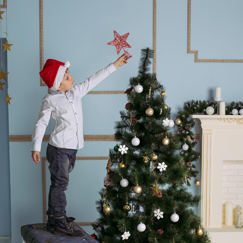 GXFCING Christmas Tree Topper Star Red Glitter Metallic Christmas Tree