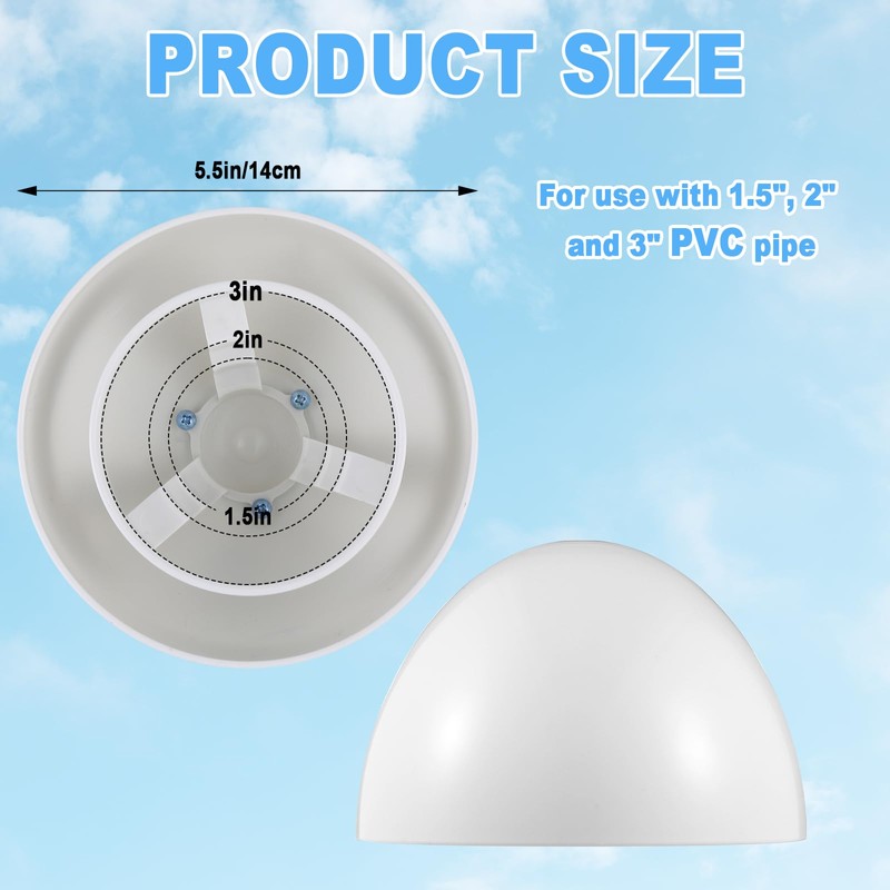Wonderjune 2pack PVC Furnace Flue Pipe Vent Cap for 1.5"