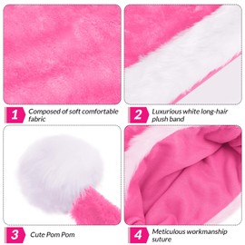 KONVINIT Christmas Hat Santa Hat for Adults,Plus Long Xmas Hat Luxury Santa Claus Hat,Christmas Party Hat for Men and Women,Christmas Accessory for Christmas Party or Costume,pink