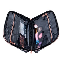 Impressions Vanity Raven Cosmetic Travel Bag, Makeup Bag for Travel with Mini Pyramid Style Faux Leather, Waterproof Pouch Organizer Bag for Makeup and Cosmetics and Travel Friendly (Black)