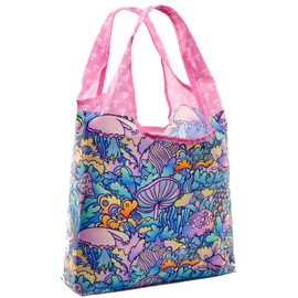 O-WITZ Bolsas reutilizables para comestibles, gimnasio, juguetes y más, diseño lavable con asas grandes para máxima comodidad, se pliega en una pequeña bolsa, hongo psicodélico