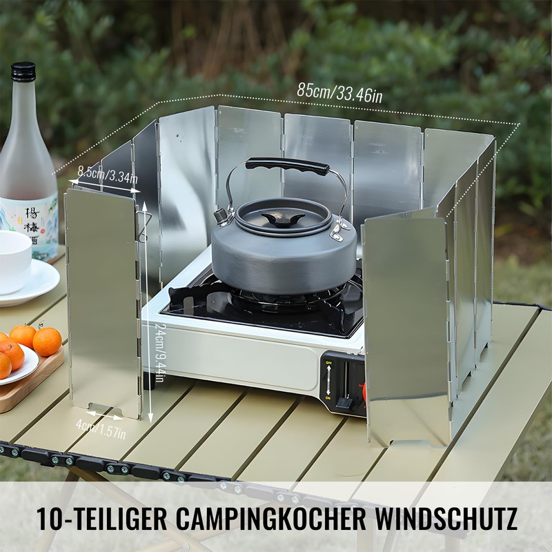 Camping Stove Wind Protection, 10-Piece Foldable Wind Protection Gas Stove,