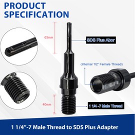 DaduoRi 1-1/4"-7 Male Thread to SDS Plus Core Drill Bit Adapter, Premium Convenient Converter, 1-1/4"-7 SDS Plus Core Bit Adapter for Concrete Coring Drill