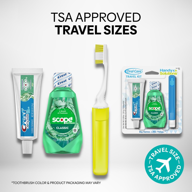 Handy Solutions Oral Care 3-Piece Travel Size Set w/Mouthwash, Toothpaste,