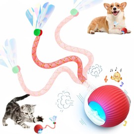 Tchernt Speed 2.0 Tail Interactive Cat Toys for Indoor Cats, Chirping & Motion Activate Ca t Toy, Smart Kitten Rolling Ball Moving Ball Toys, Rechargeable Dog Cat Bal l for Enrichment Exercise (Red)