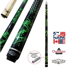 Champion Green Dragon Pool Cue Stick, Billiard Glove, Predator 314 Taper, 12mm, Kamui tip, Retail Price: MSRP $219 (Black Case, 20oz)