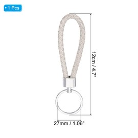 PATIKIL Braided Leather Keychain with Stainless Steel Key Ring, PU Woven Wristlet Lanyard Strap Fob Keyring Holder for Car Bag Wallet Pendant, Cream