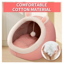 Andiker Cat Beds for Indoor Cats, Semi-Enclosed Cat Cave Bed with a Plush Ball Large Space for Cats to Sleep Soft and Comfortable Covered Cat Bed with a Washable and Detachable Mat (L, Pink)