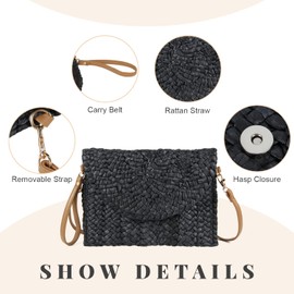 LHHMZ Women's Straw Clutch Purse Summer Handbags Shoulder Bags Woven Straw Beach Clutch Purse, black, Elegant