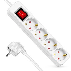 Realmade Power Strip 4-Way Multiple Socket with Save Energy Switch for Power Saving, Cable 3 m, Multiple Plug for Home Office, White