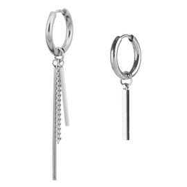 AREUM Earrings for Both Ears, Ring Earrings, Hanging Hoop Stick, Stylish, Stainless Steel, 2-way, Unisex, Classic, Popular, Pack of 2, Stainless Steel, No Gemstone