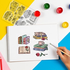 GLOBLELAND Vintage Books Clear Stamps Envelopes Flowers Quill Pen Ink Box Transparent Silicone Stamps for DIY Scrapbooking Supplies Embossing Paper Card Album Decoration Craft